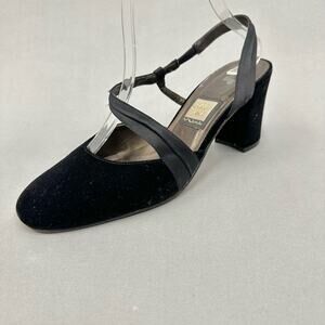 Vintage 90s Nina black‎ velvet slingback 3" block heels size 9 closed toe